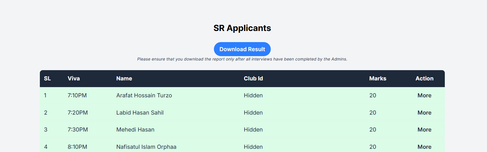SDITC SR SELECTION Admin Portal